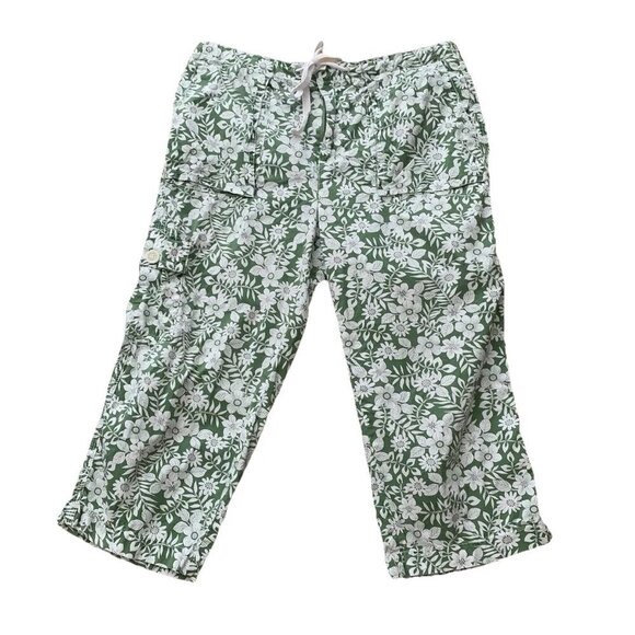 Liz Claiborne Sloane Size 12 Women’s Capri Green Floral Print Cargo Pants - Picture 1 of 10
